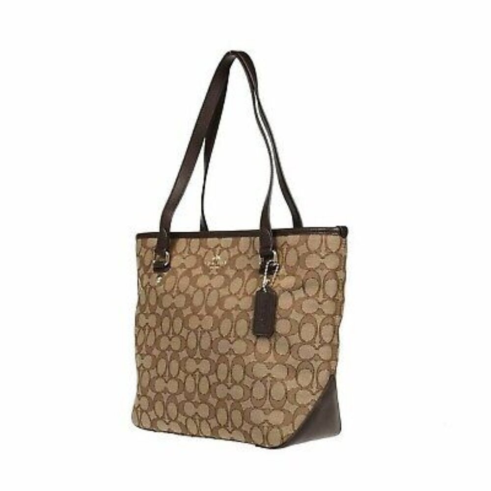 Euc Coach Gallery Khaki Jacquard Zip Top Shoulder Bag Purse - Picture 3 of 15